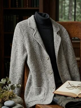 Peruvian Link Alpaca Gray Salt & Pepper Knit Coatigan Blazer Sweater Jacket M